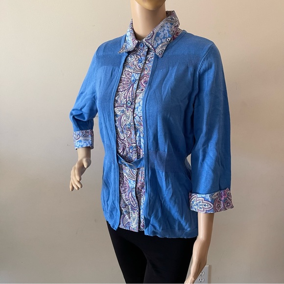 Blue Paisley Print Collared Button-front Belted Blouse - Picture 5 of 10